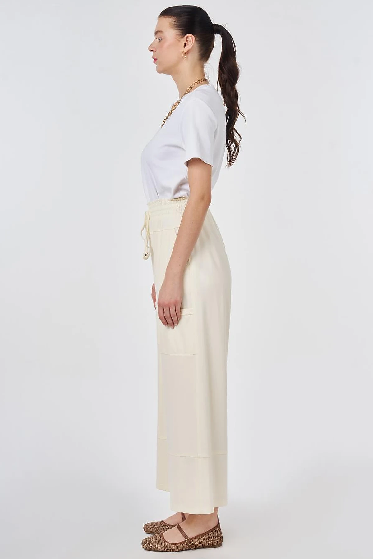 Cargo Pocket Rayon Trousers Ecru