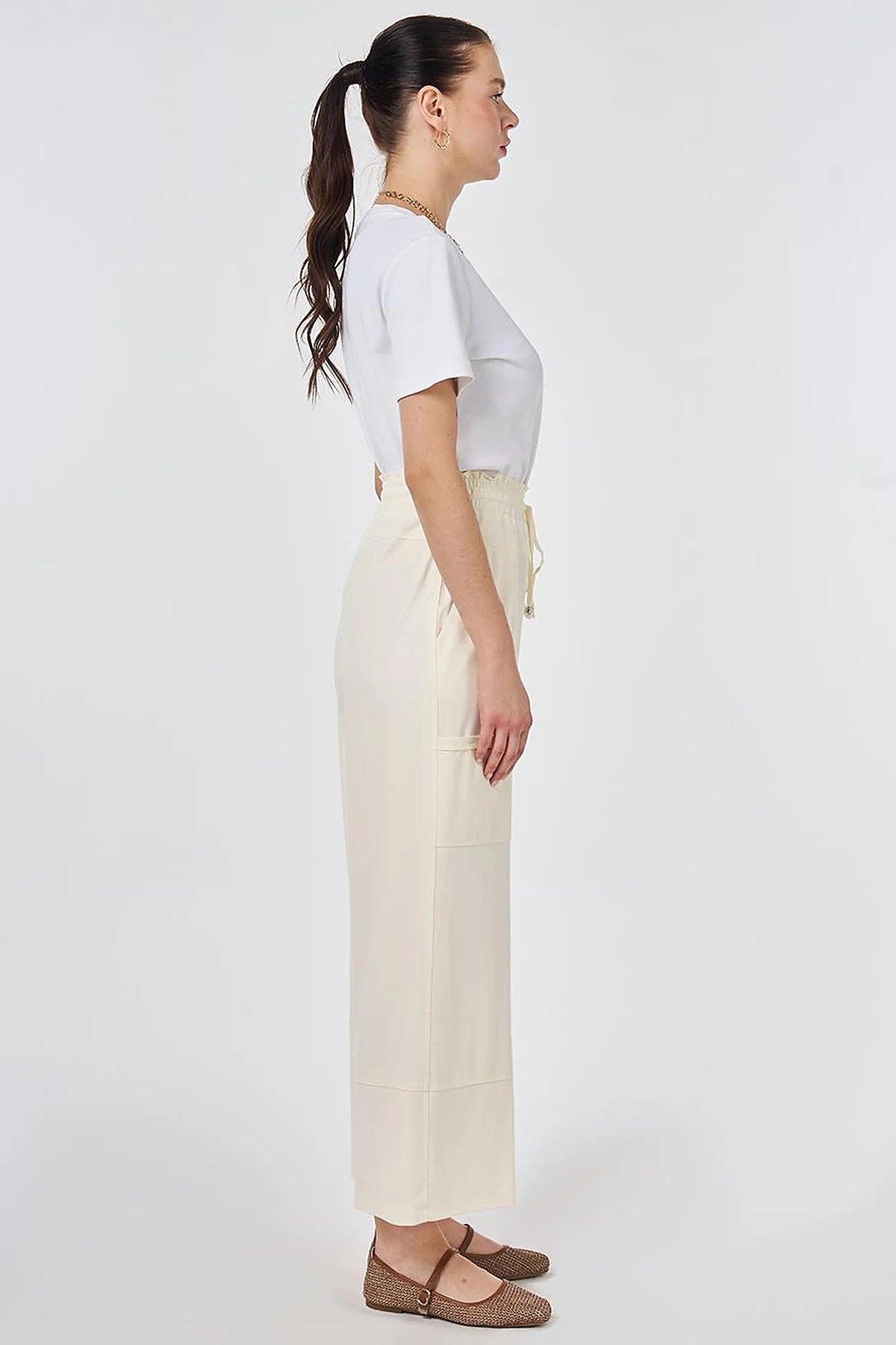 Cargo Pocket Rayon Trousers Ecru