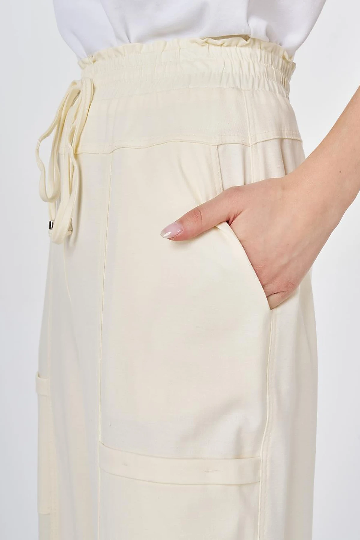 Cargo Pocket Rayon Trousers Ecru