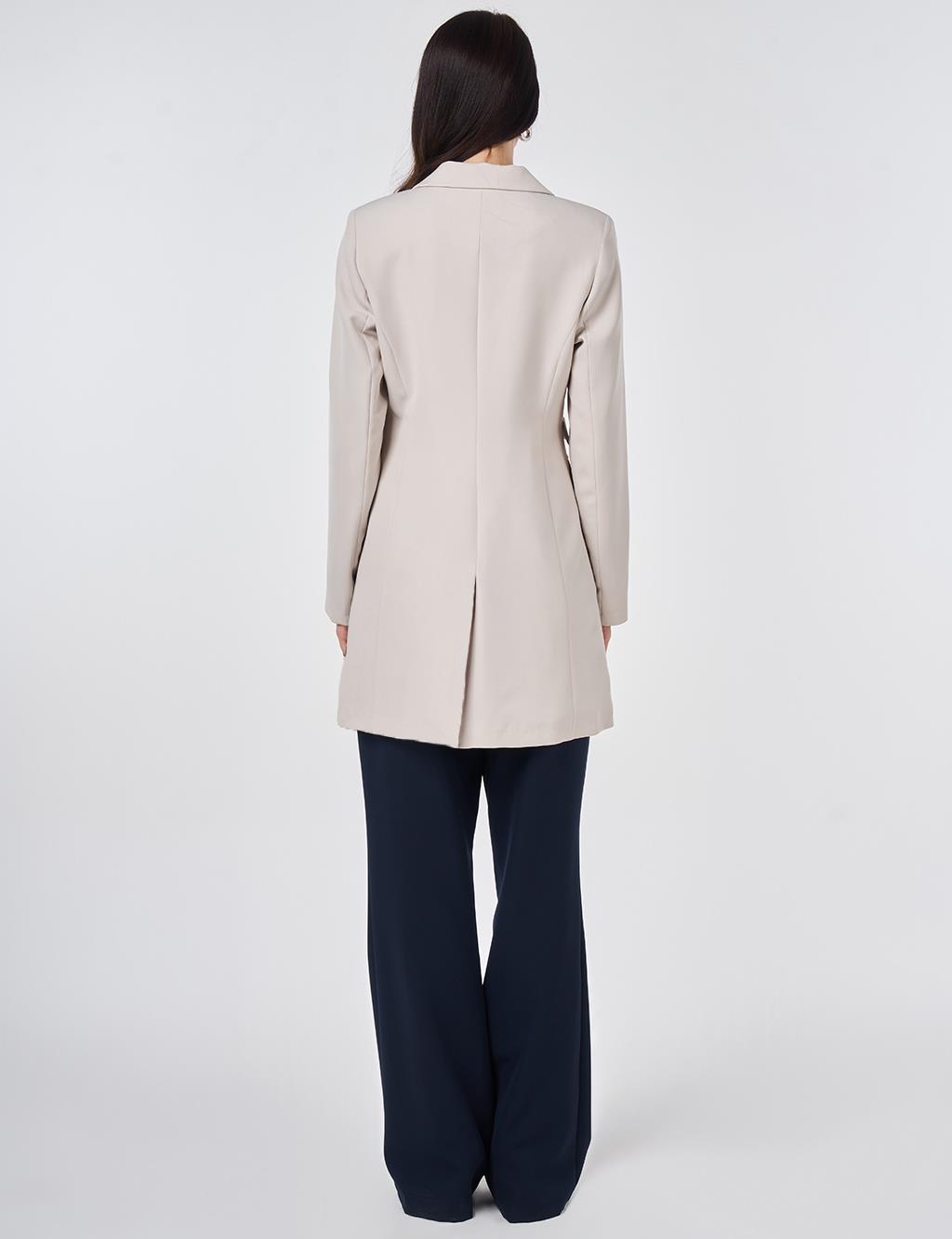 Single-Button Blazer Jacket Light Gray