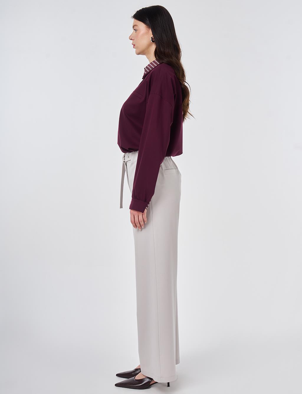 Metal-Buckle Rayon Pants Light Gray