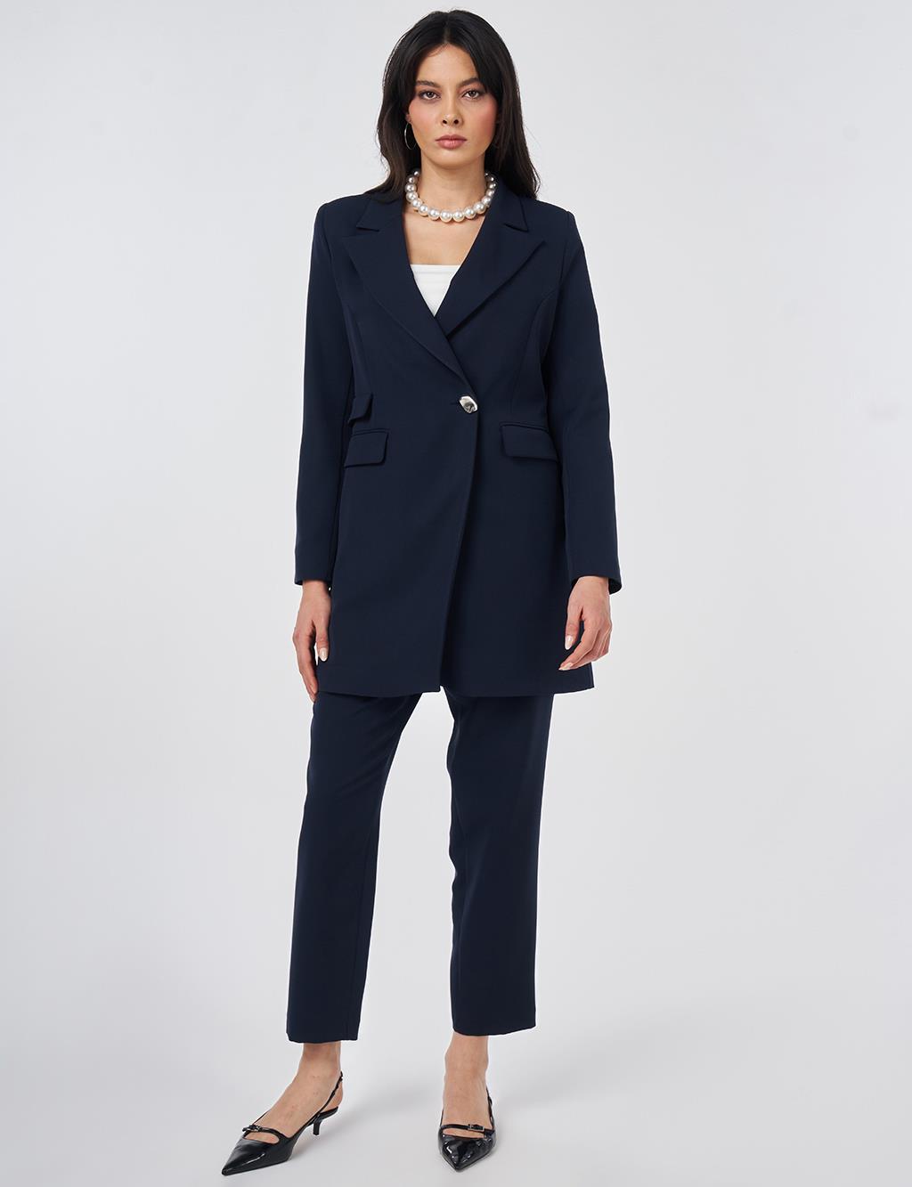 Single-Button Blazer Jacket Dark Navy