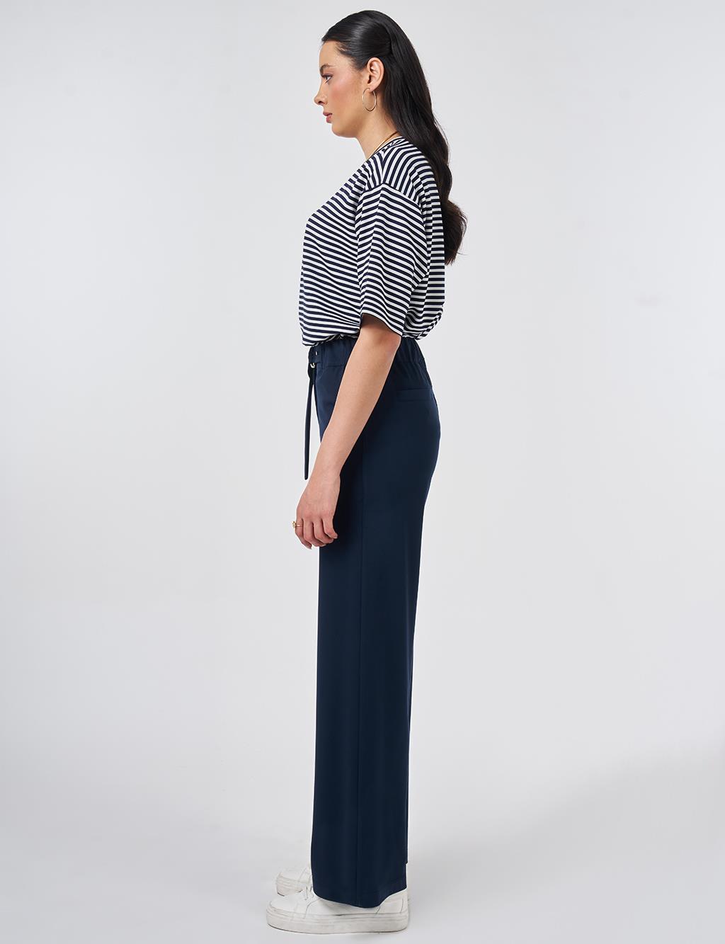 Metal-Buckle Rayon Pants Dark Navy