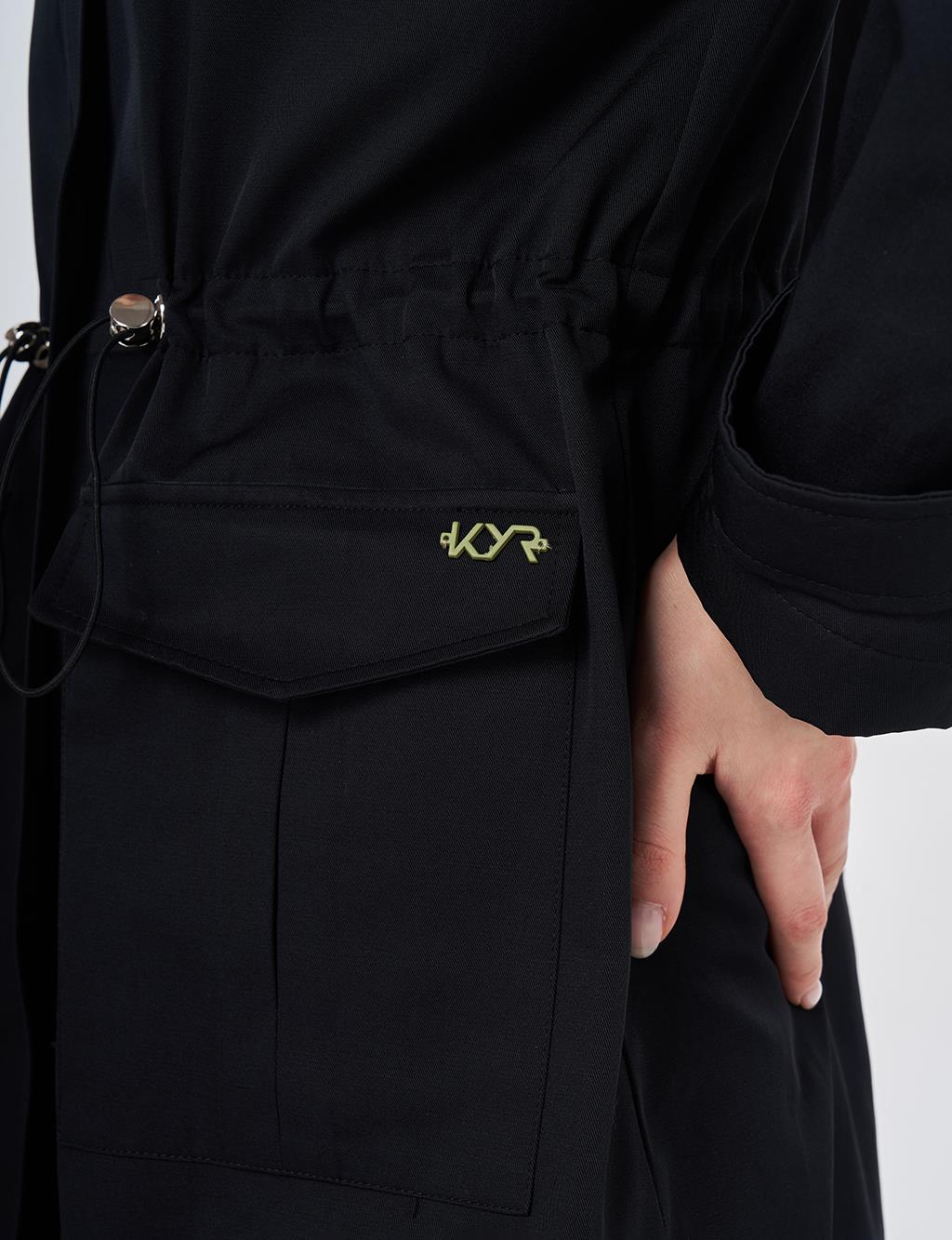 Stand Collar Flap-Pocket Detail Coat Black