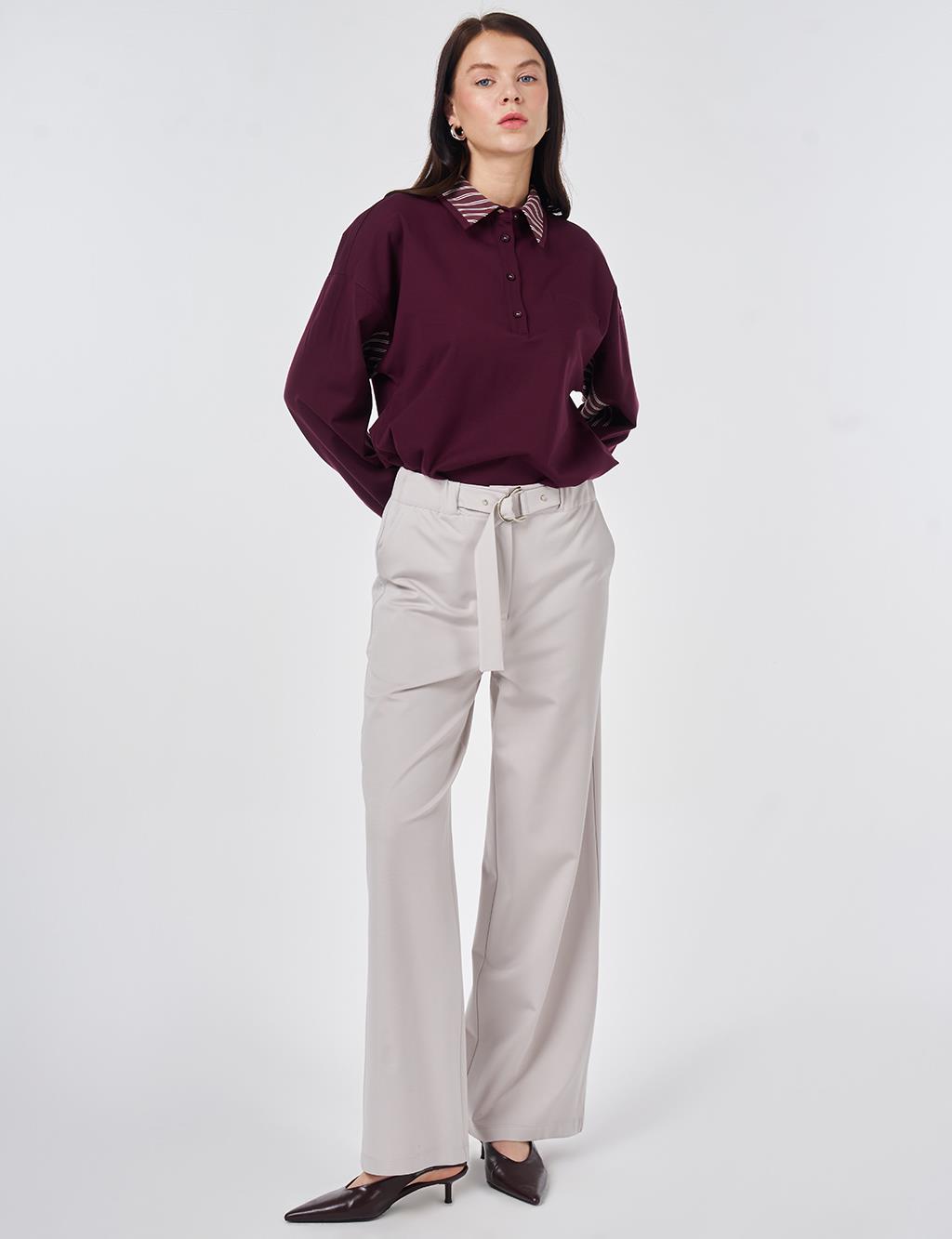 Metal-Buckle Rayon Pants Light Gray