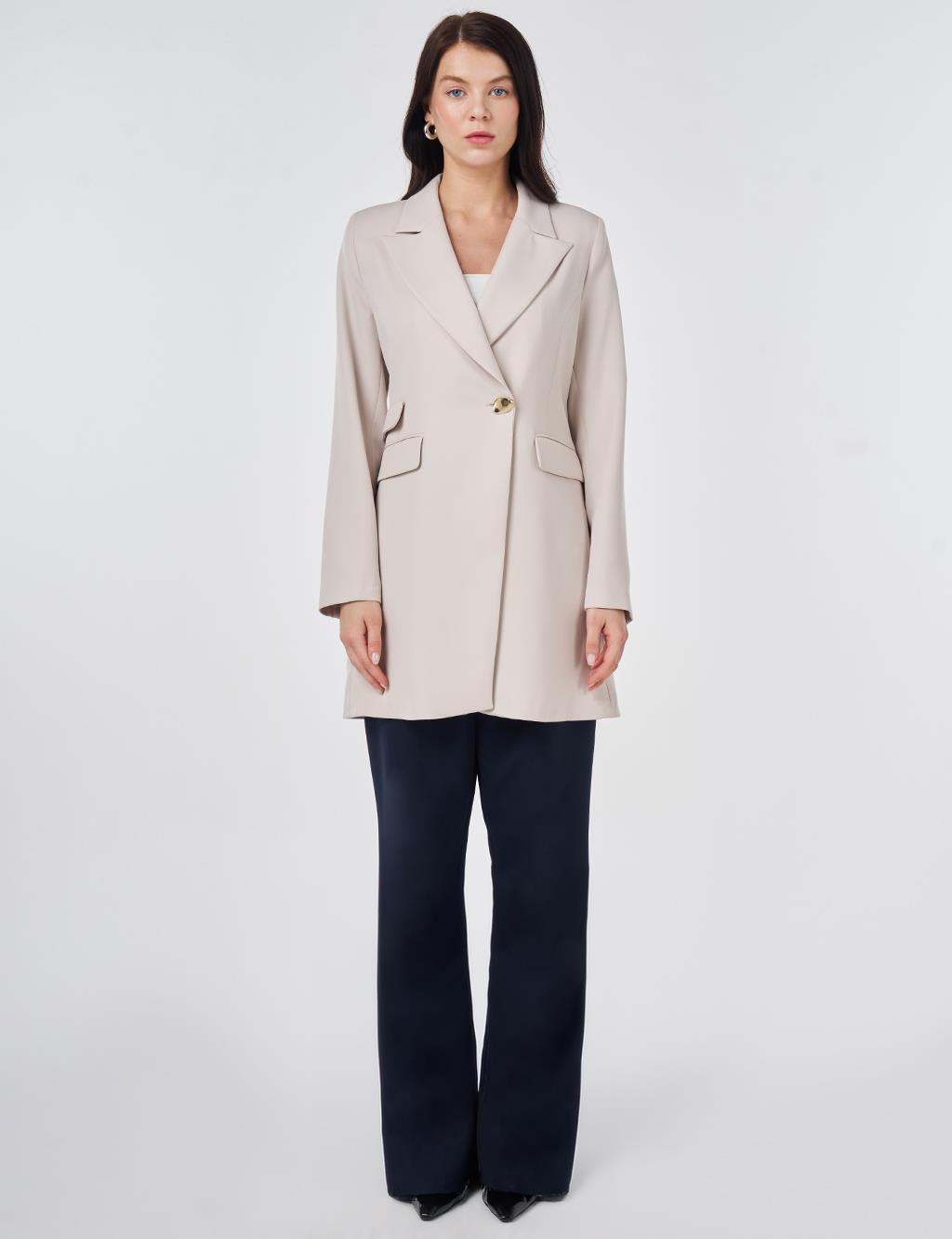 Single-Button Blazer Jacket Light Gray