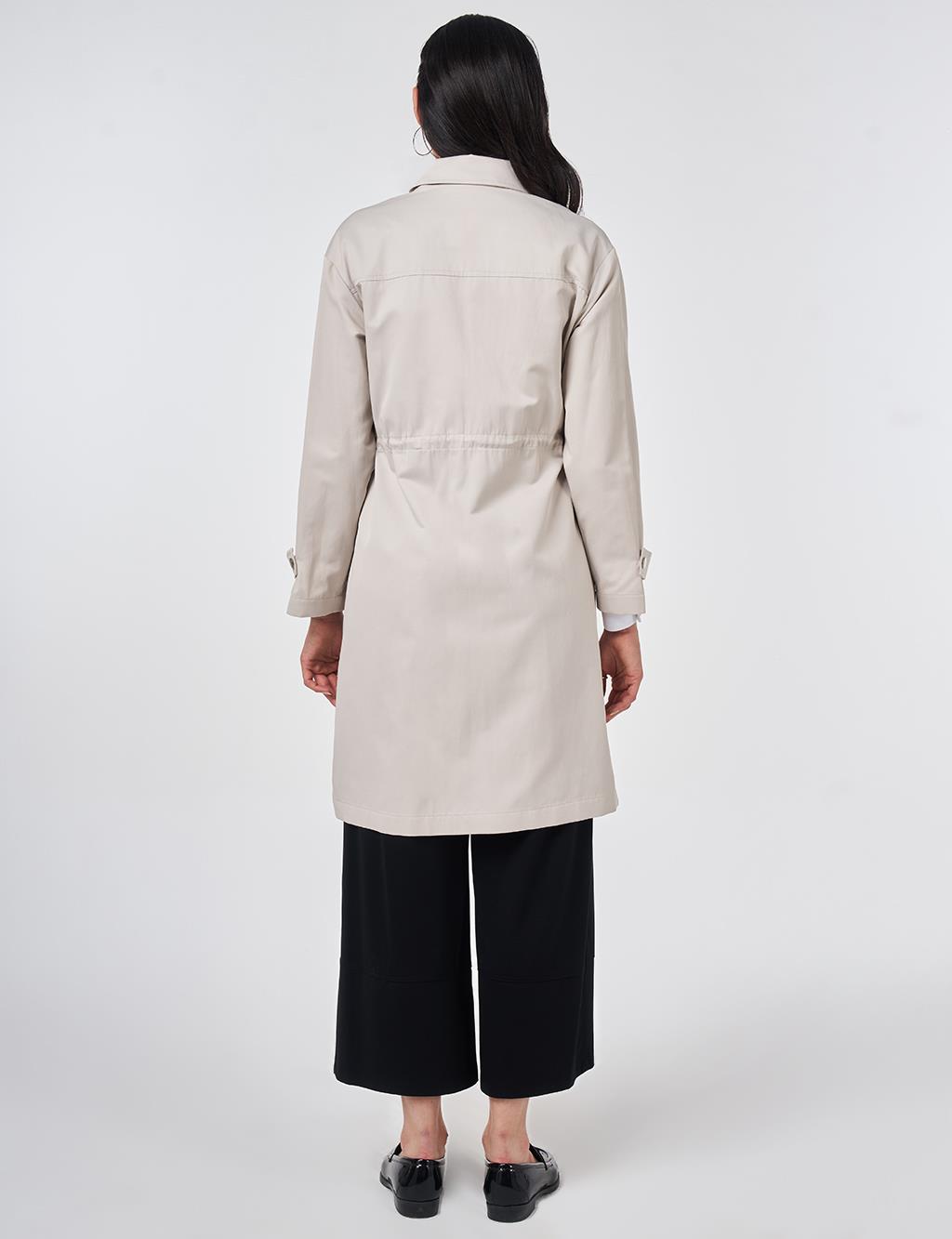 Stand Collar Flap-Pocket Detail Coat Stone