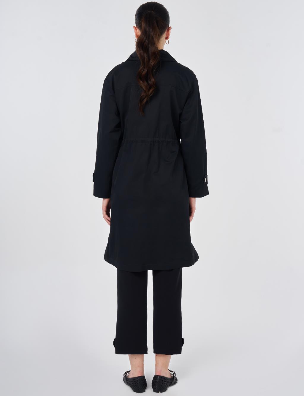 Stand Collar Flap-Pocket Detail Coat Black