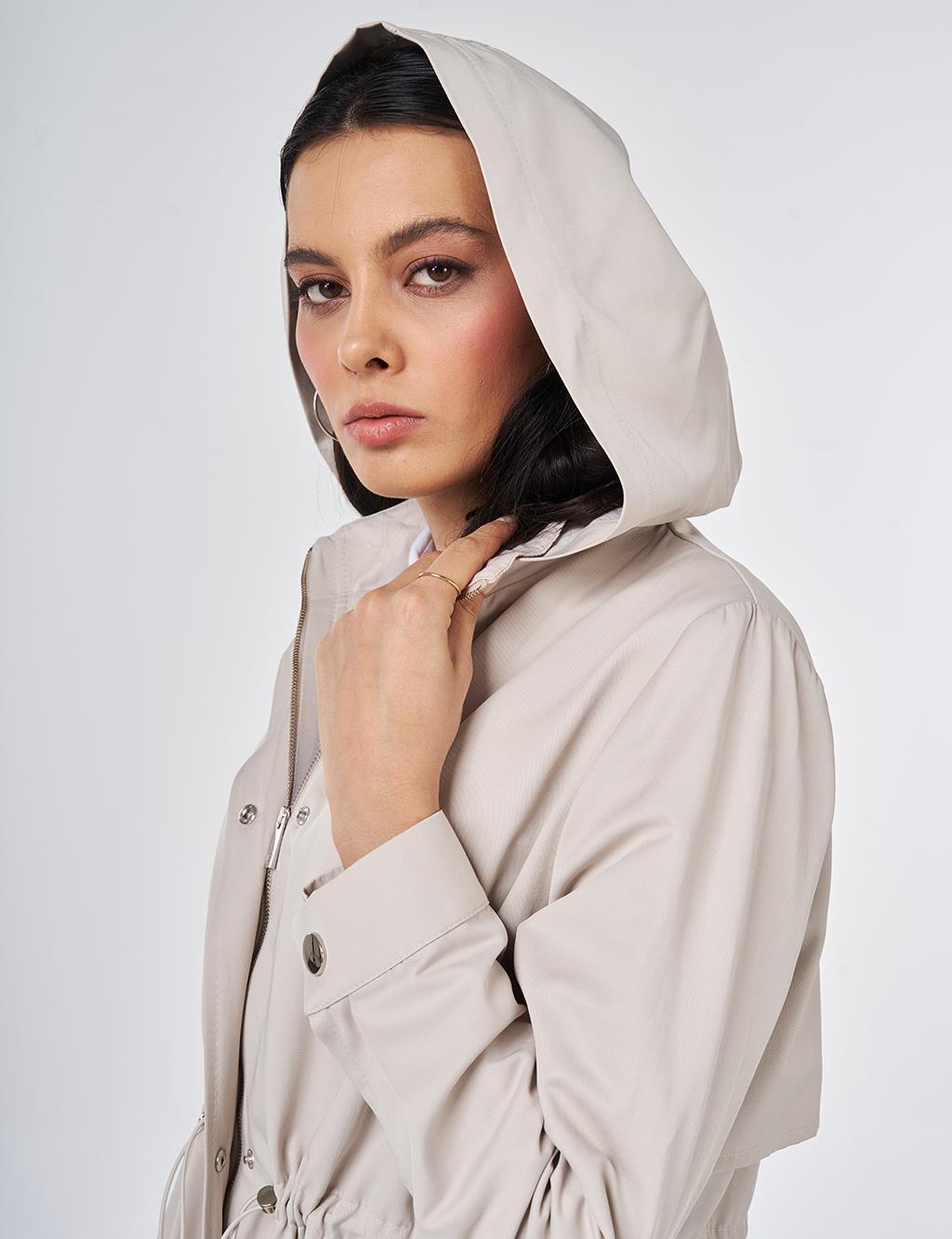 Hooded Trench Coat Stone