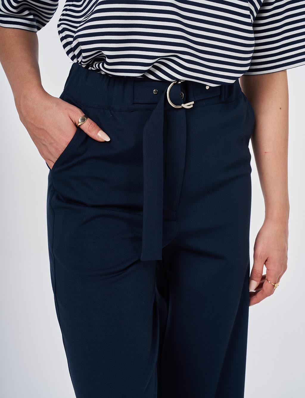 Metal-Buckle Rayon Pants Dark Navy