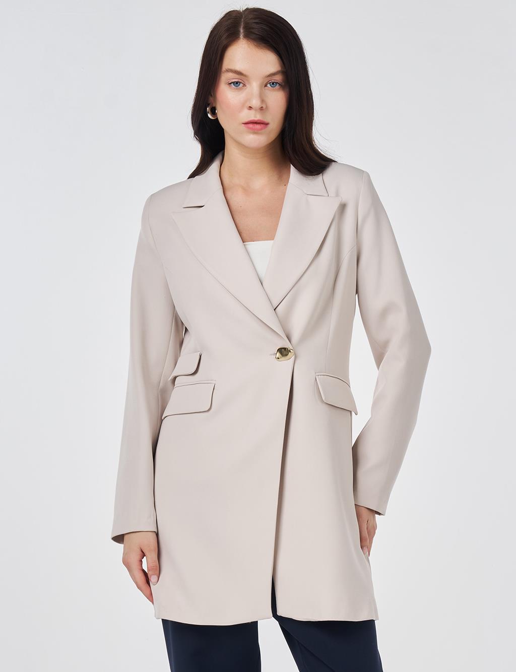 Single-Button Blazer Jacket Light Gray