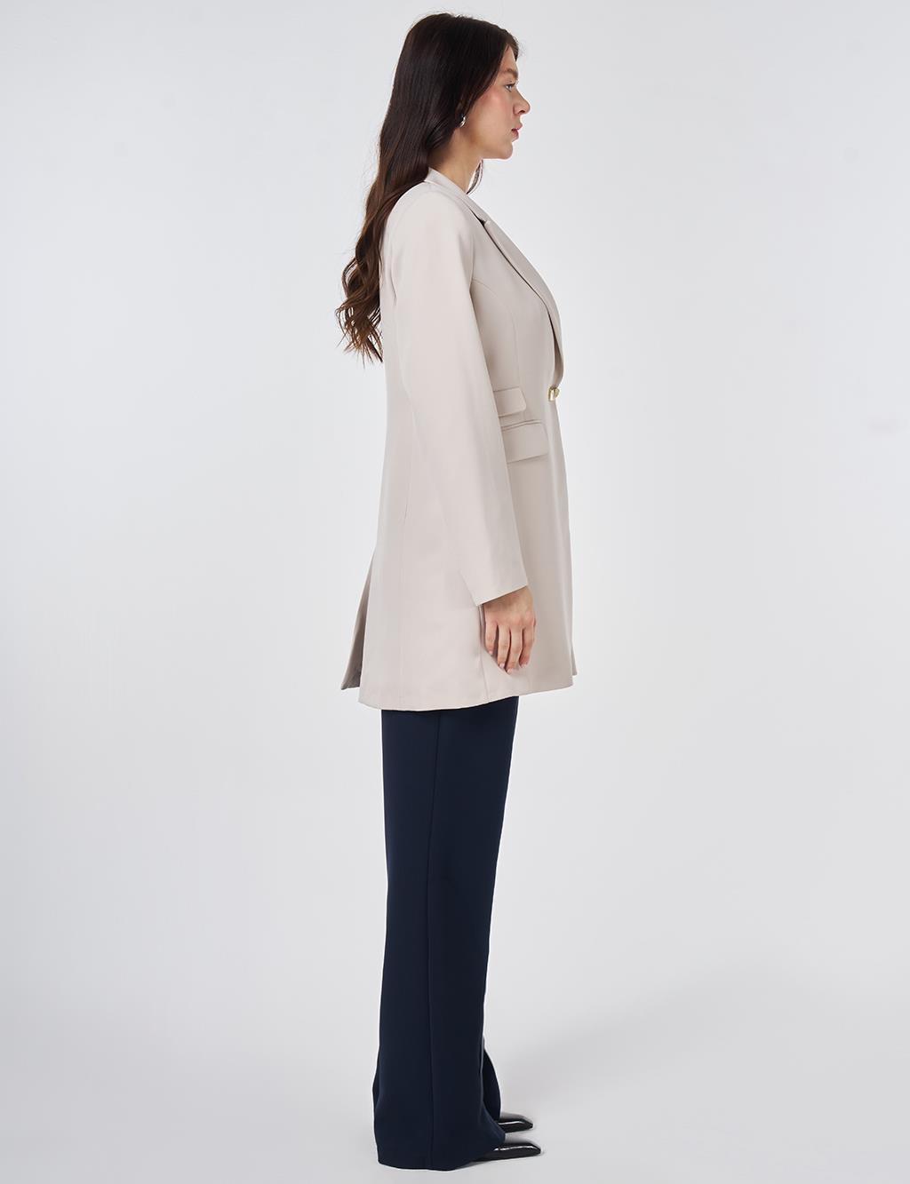 Single-Button Blazer Jacket Light Gray