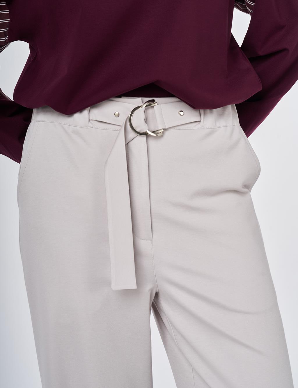 Metal-Buckle Rayon Pants Light Gray