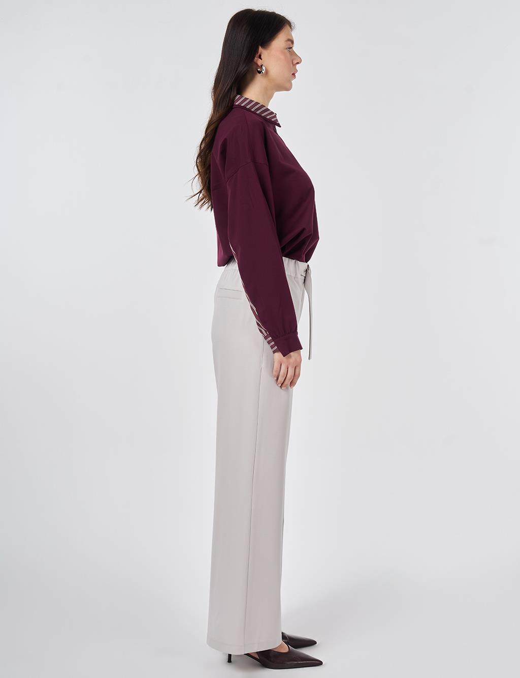 Metal-Buckle Rayon Pants Light Gray