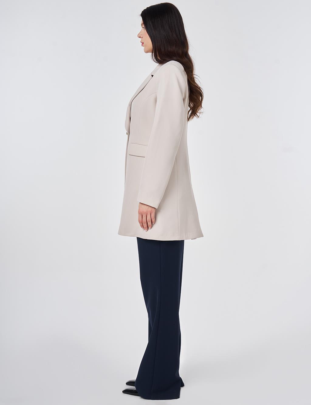 Single-Button Blazer Jacket Light Gray