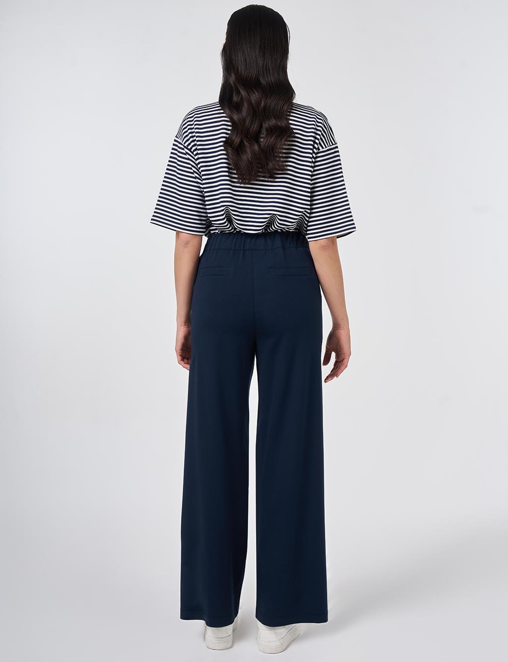 Metal-Buckle Rayon Pants Dark Navy