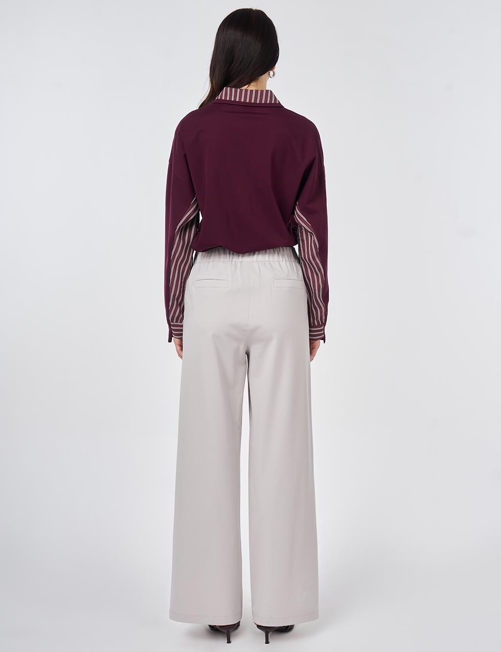 Metal-Buckle Rayon Pants Light Gray