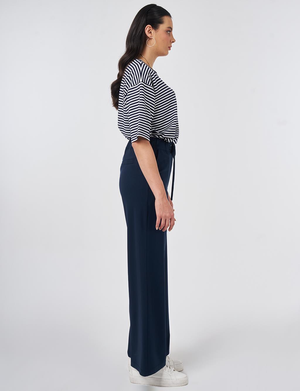 Metal-Buckle Rayon Pants Dark Navy