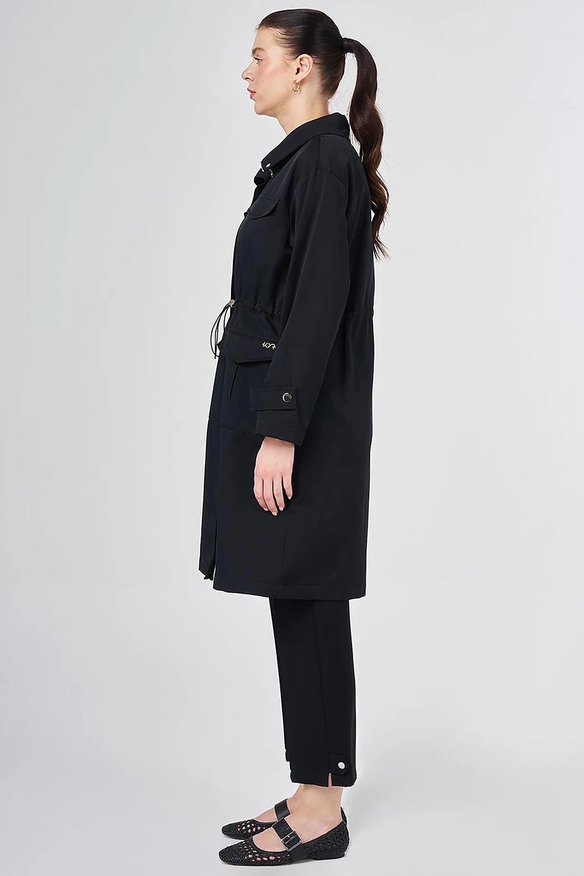 Stand Collar Flap-Pocket Detail Coat Black