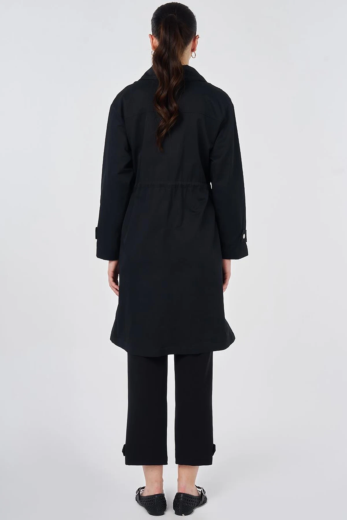 Stand Collar Flap-Pocket Detail Coat Black