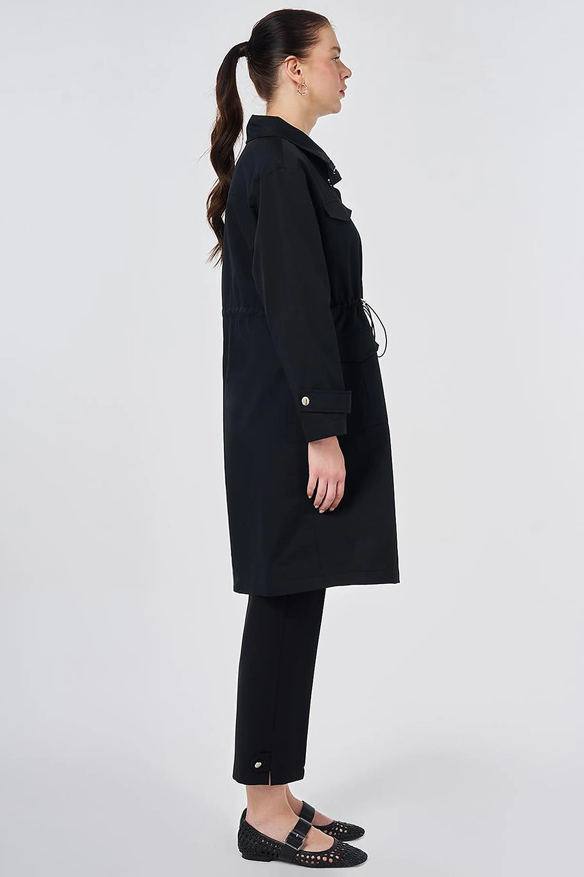 Stand Collar Flap-Pocket Detail Coat Black