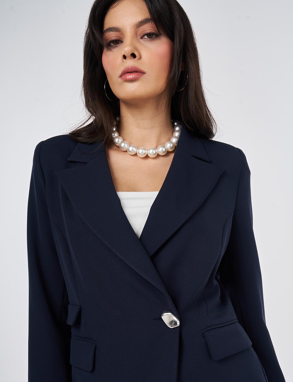 Single-Button Blazer Jacket Dark Navy