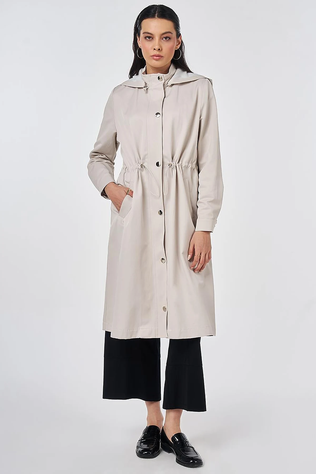 Hooded Trench Coat Stone
