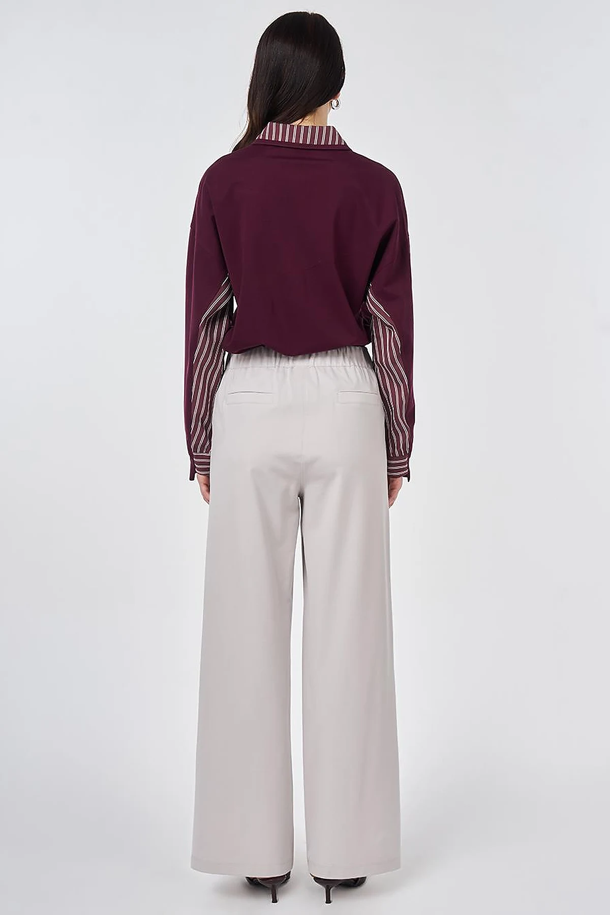 Metal-Buckle Rayon Pants Light Gray