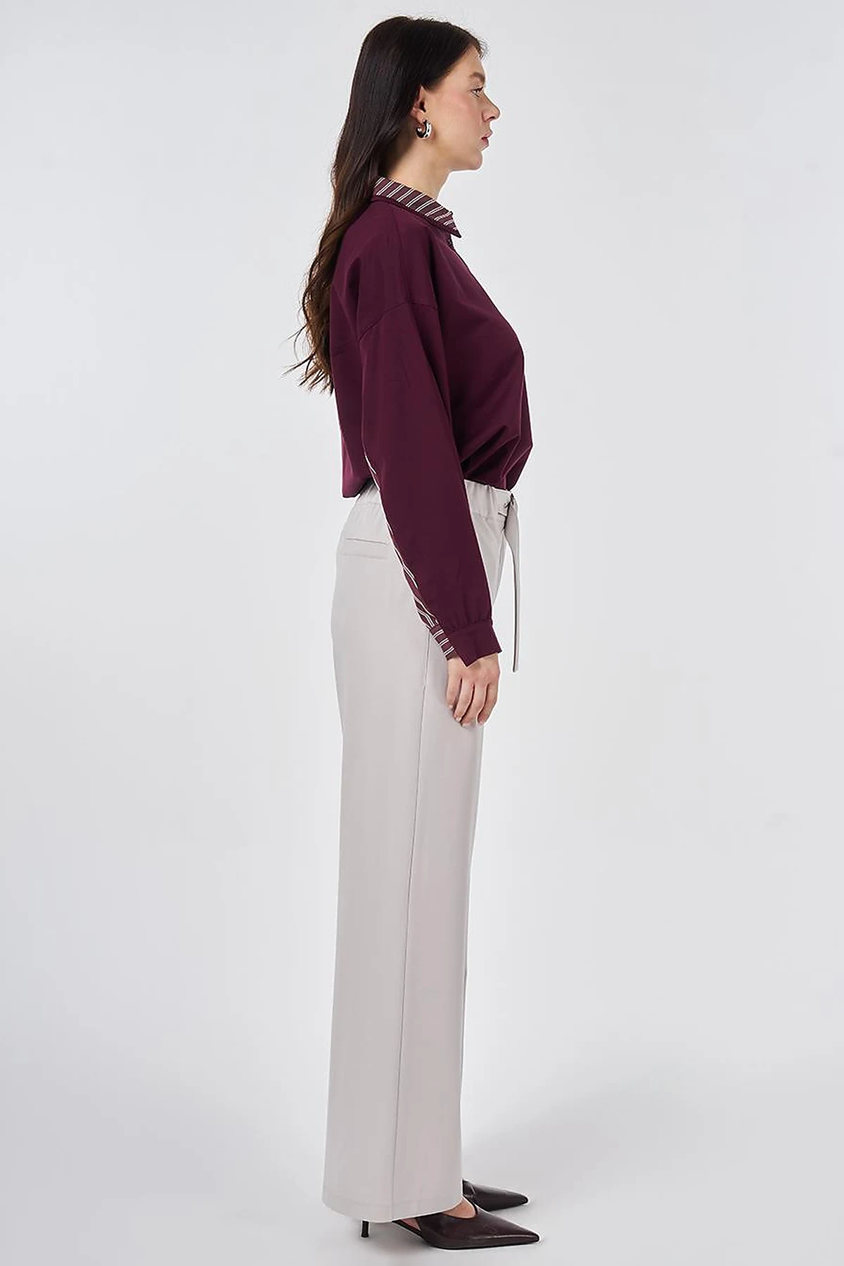 Metal-Buckle Rayon Pants Light Gray