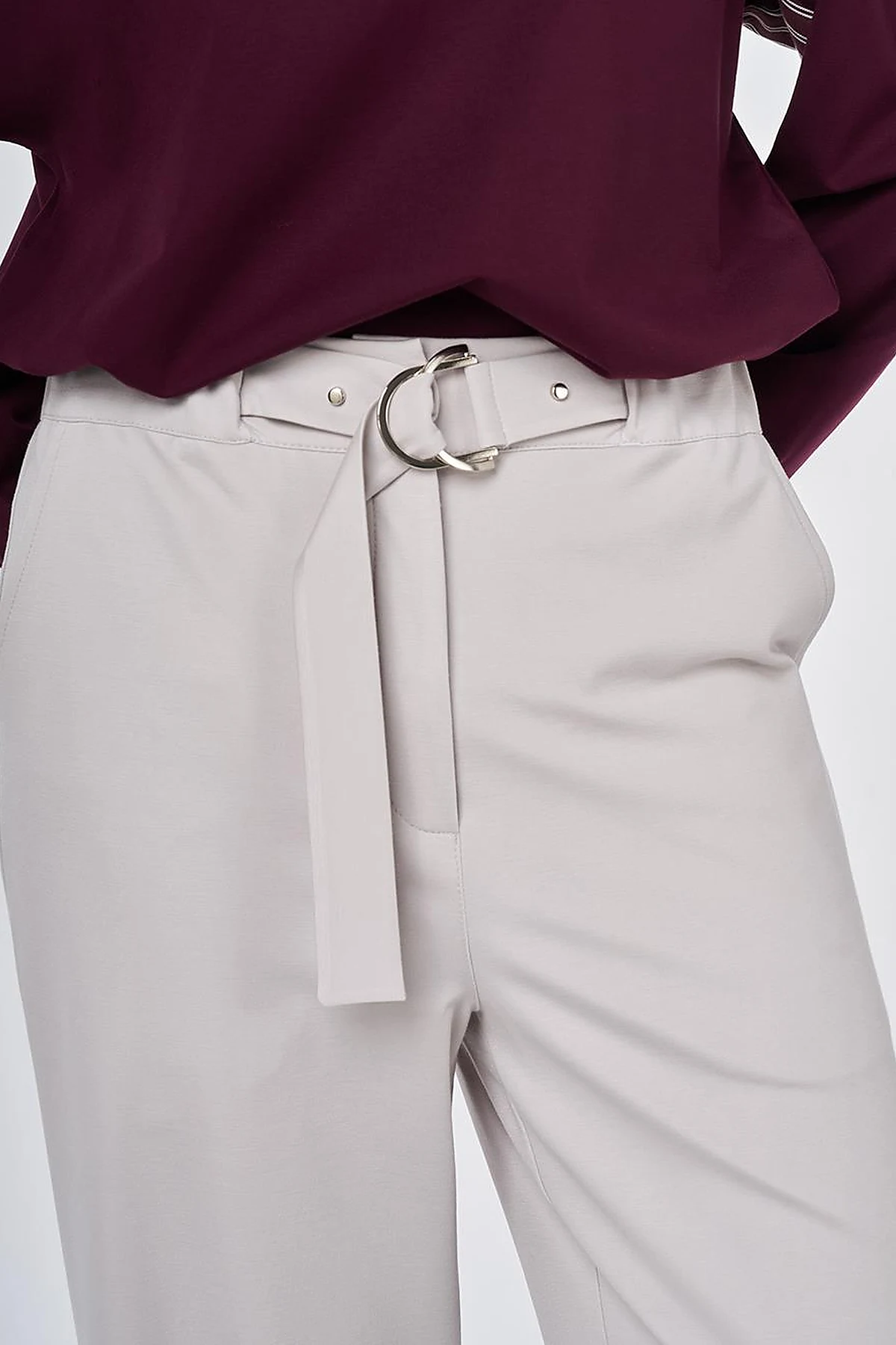 Metal-Buckle Rayon Pants Light Gray