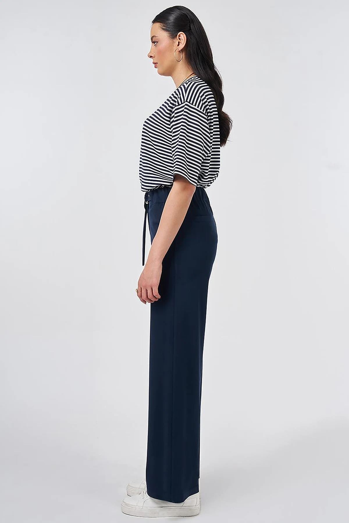 Metal-Buckle Rayon Pants Dark Navy
