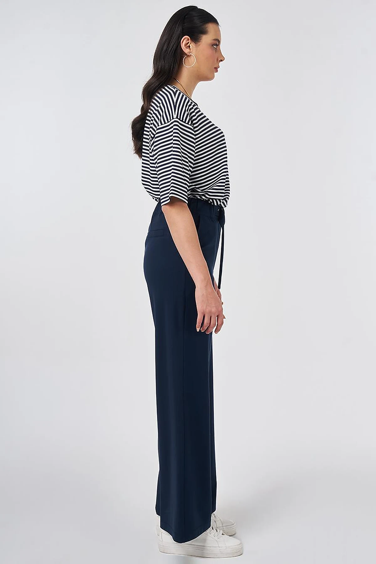 Metal-Buckle Rayon Pants Dark Navy