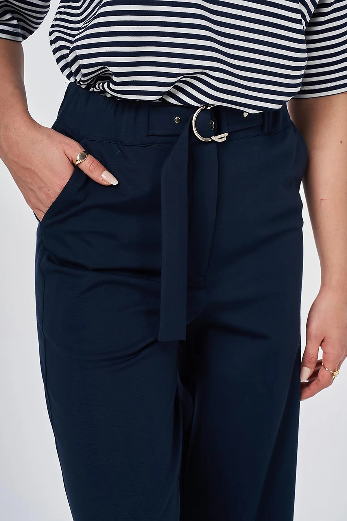 Metal-Buckle Rayon Pants Dark Navy