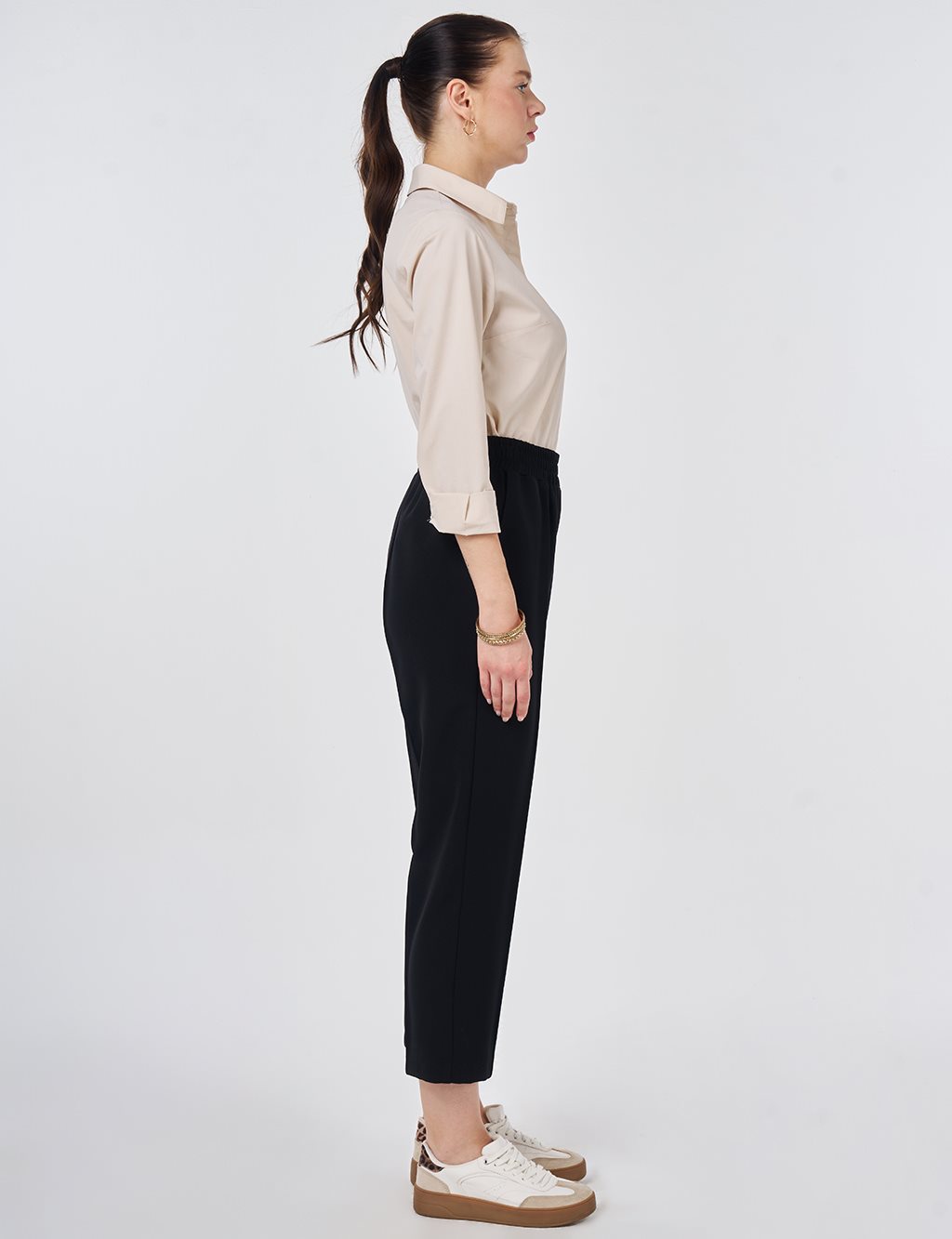 Topstitched Straight-Leg Pants Black