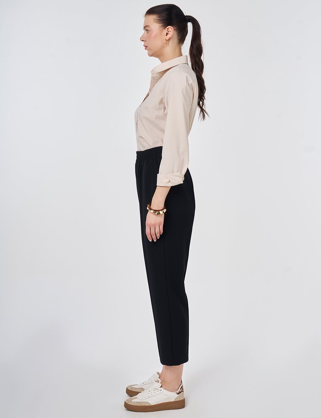 Topstitched Straight-Leg Pants Black