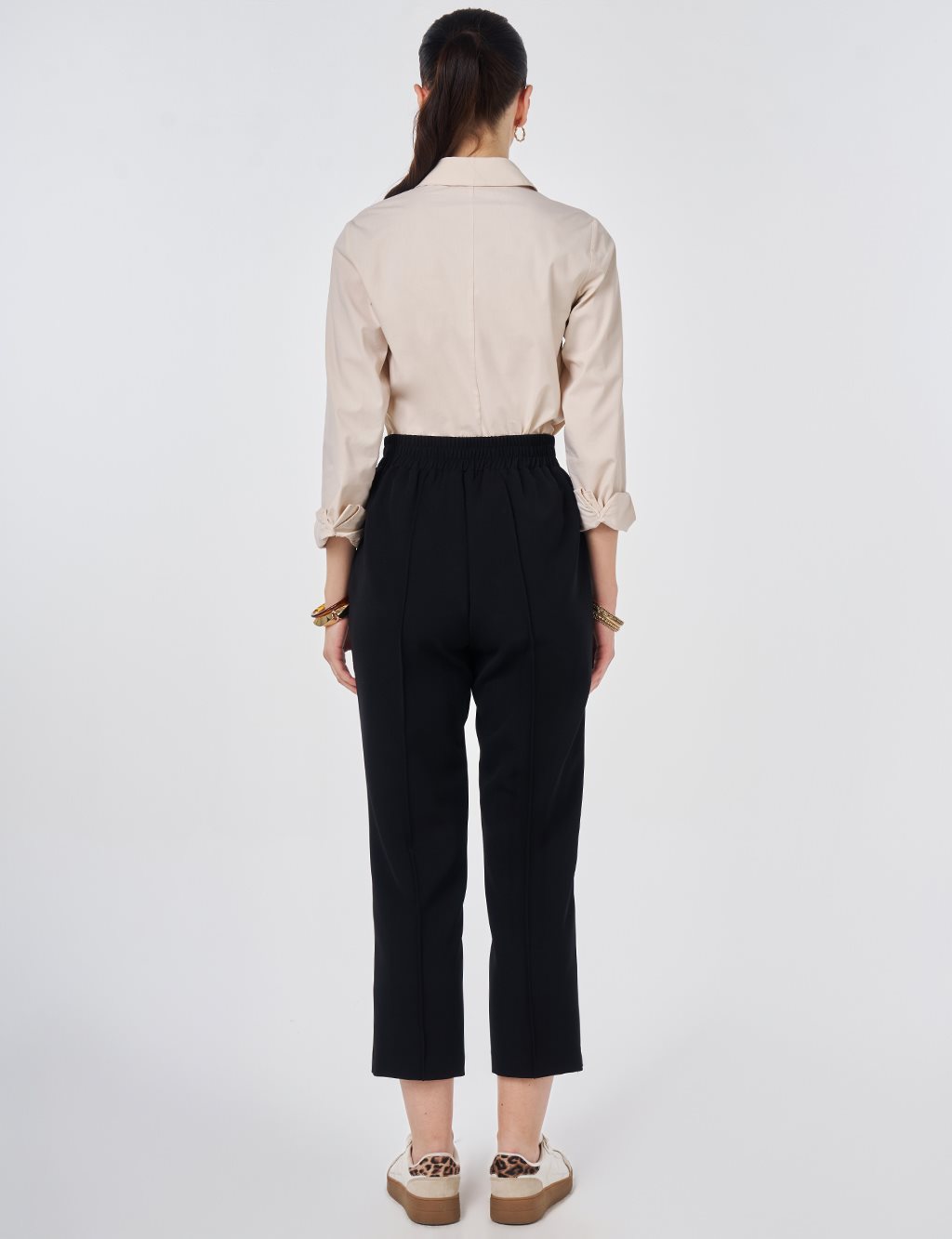 Topstitched Straight-Leg Pants Black
