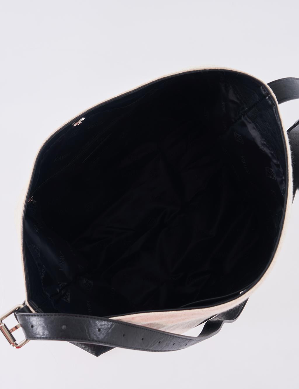 Leather-Trimmed Shopper Bag - Black