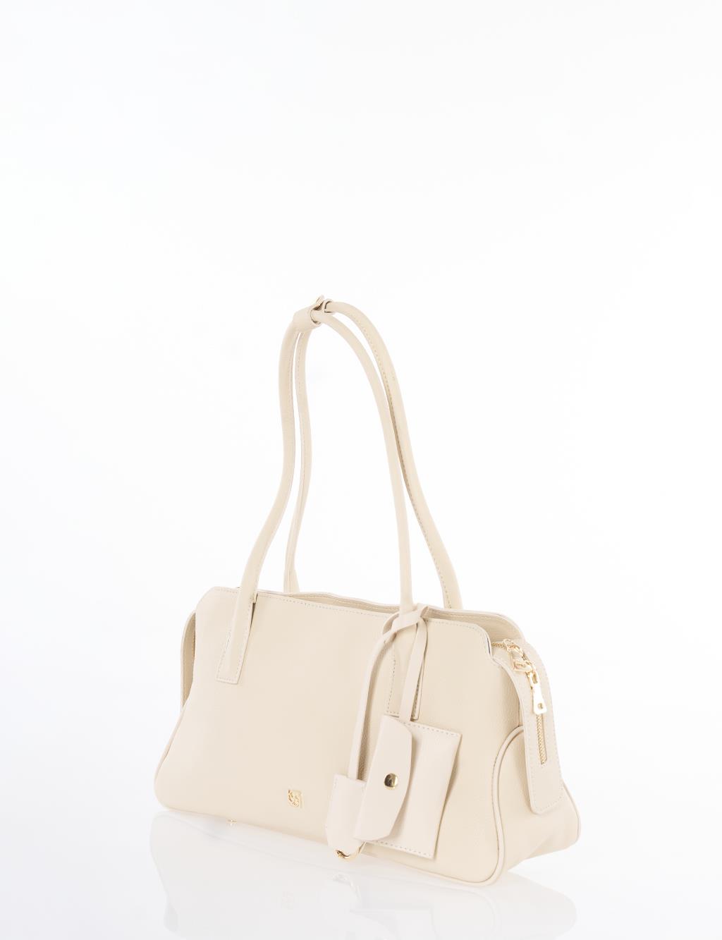 Faux Leather Shoulder Bag Cream