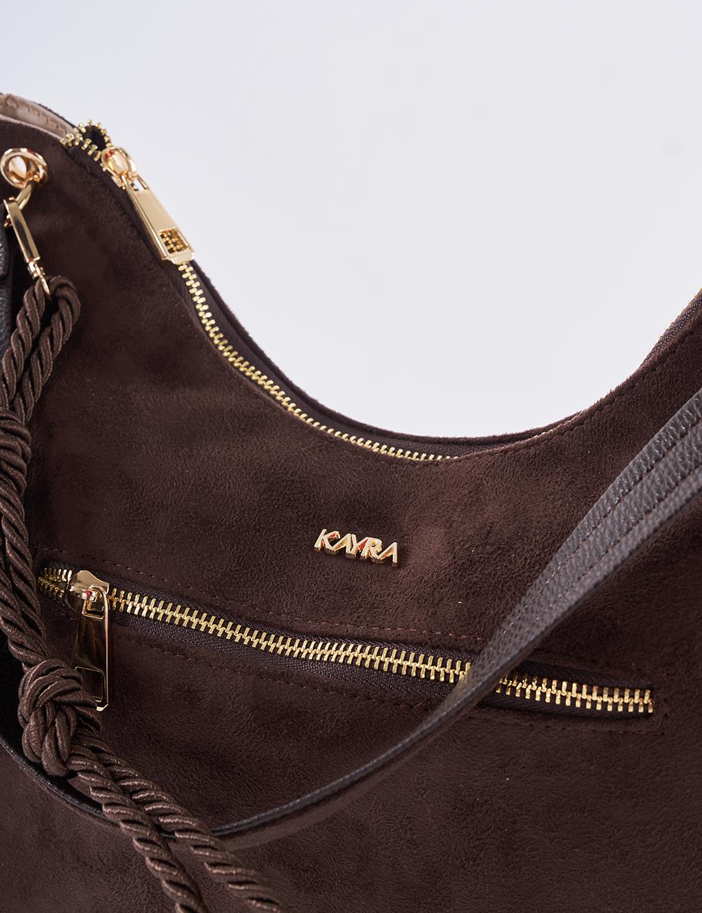 Logo Suede Bag Dark Brown