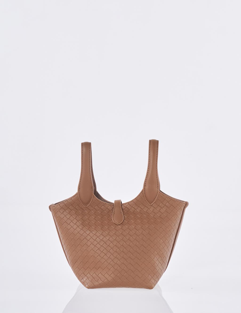 Faux Leather Handbag - Brown