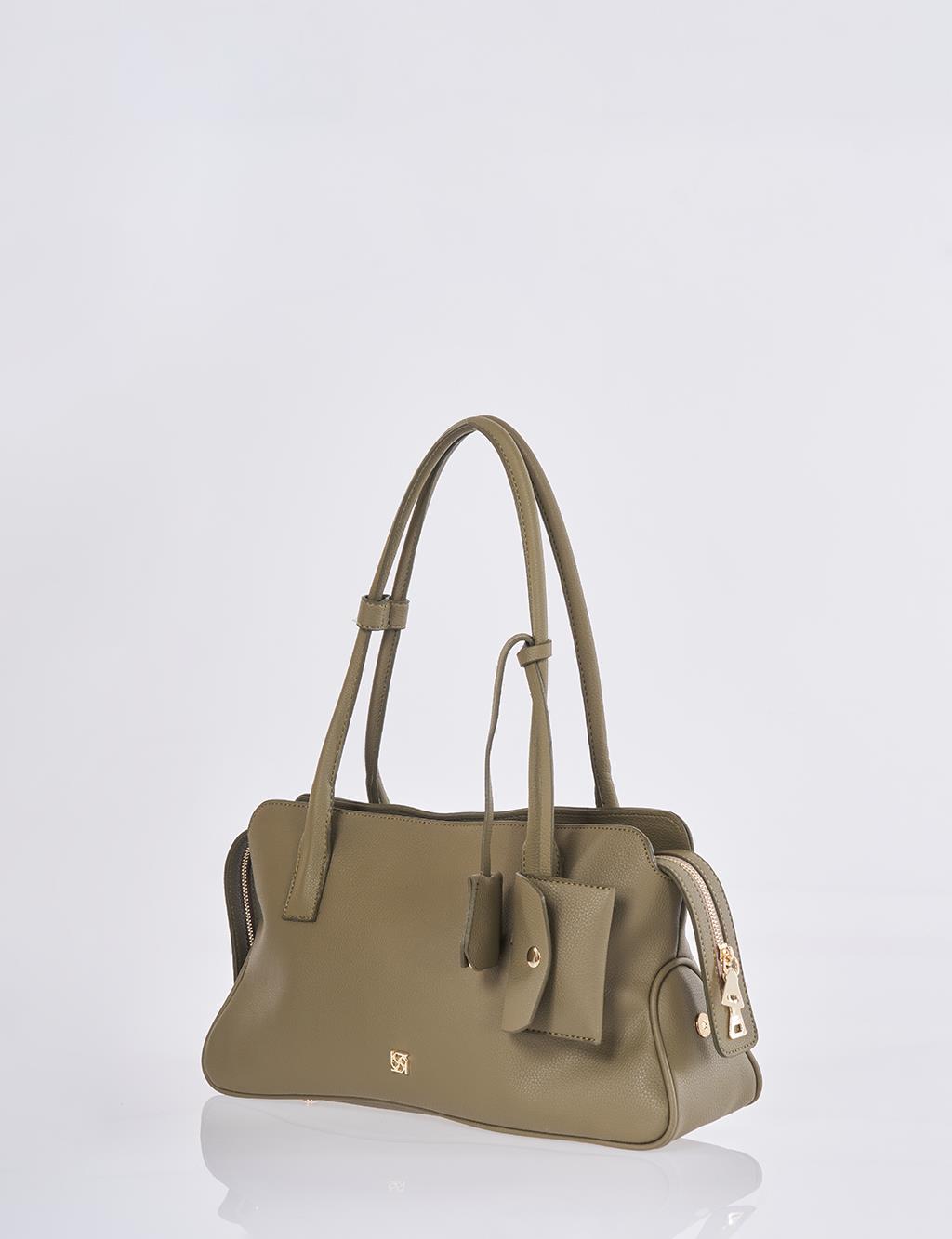 Faux Leather Shoulder Bag Khaki