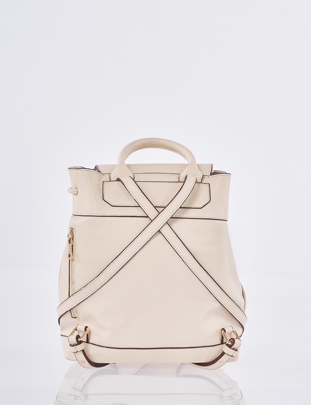 Faux Leather Backpack Cream