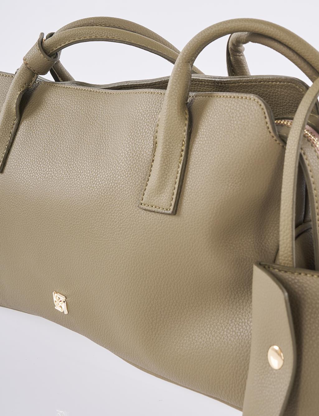 Faux Leather Shoulder Bag Khaki