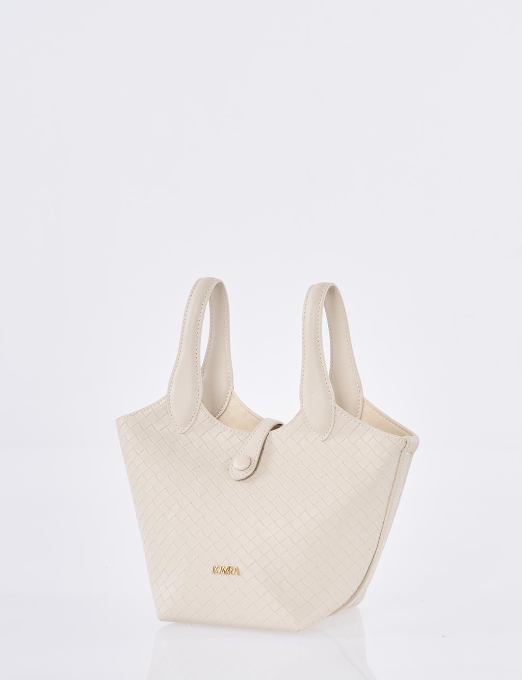 Faux Leather Handbag - Stone