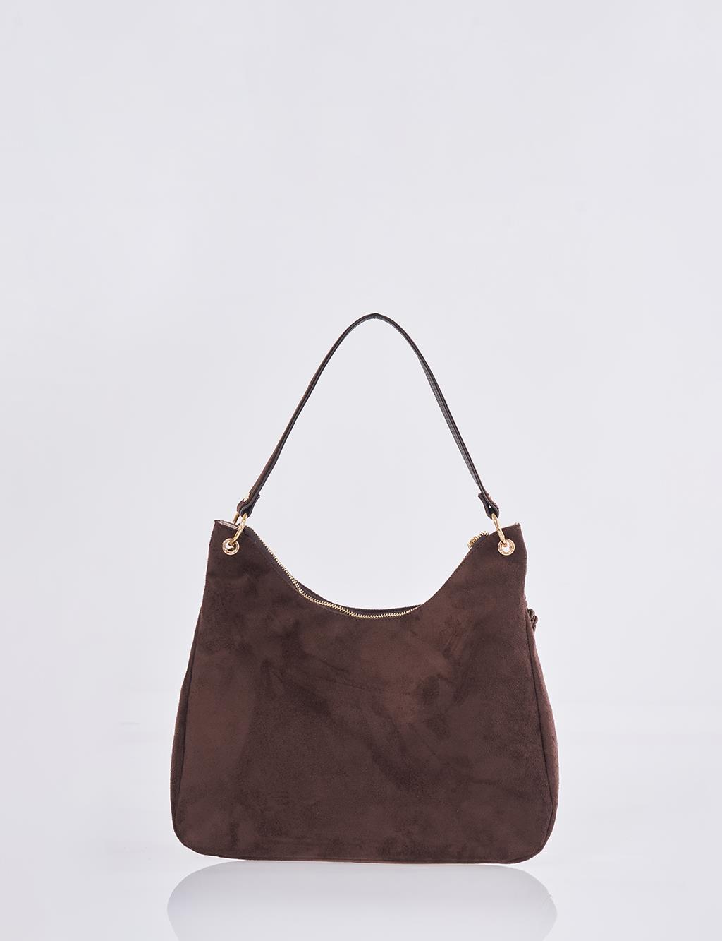 Logo Suede Bag Dark Brown