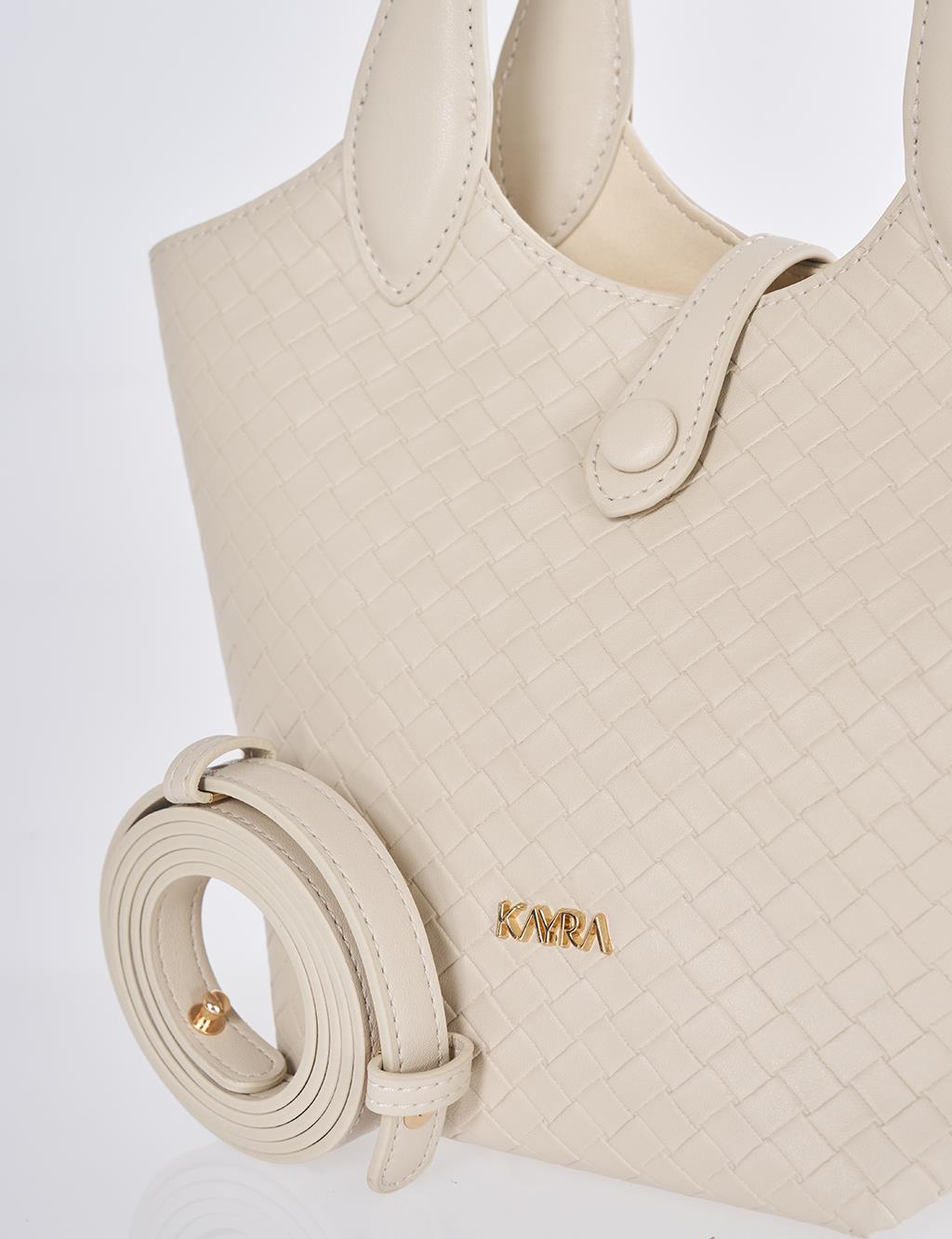 Faux Leather Handbag - Stone