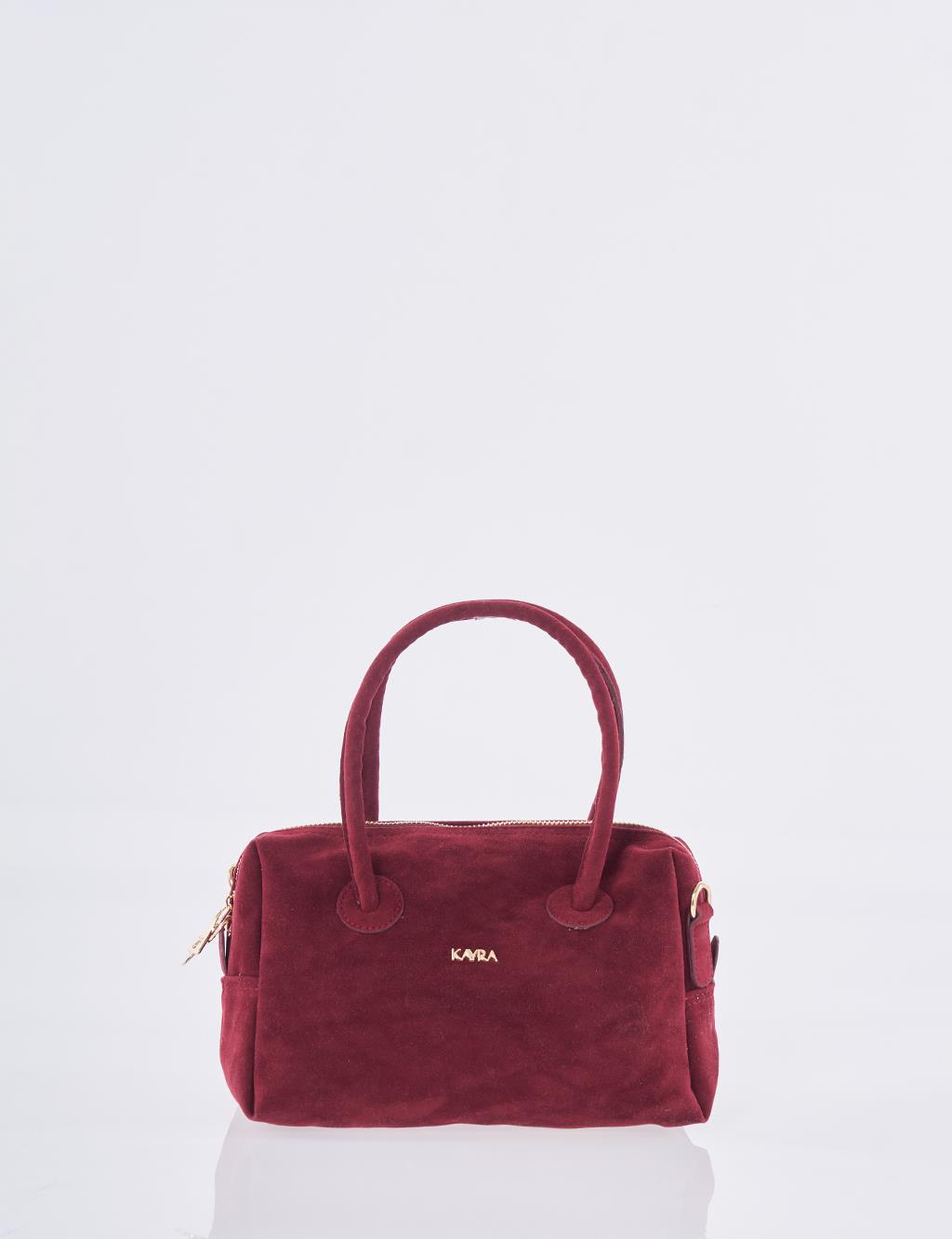 Logo Suede Handbag - Burgundy