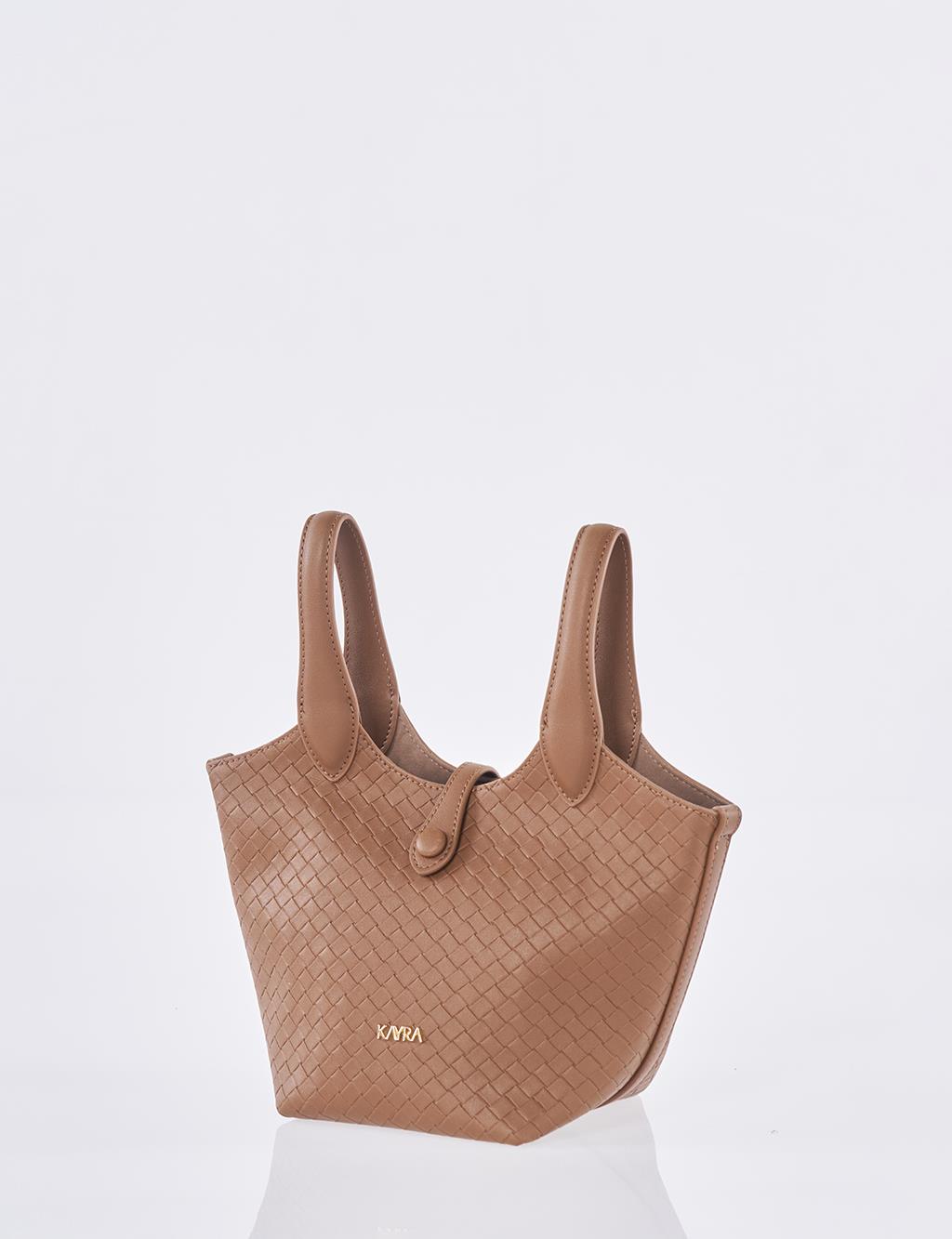 Faux Leather Handbag - Brown