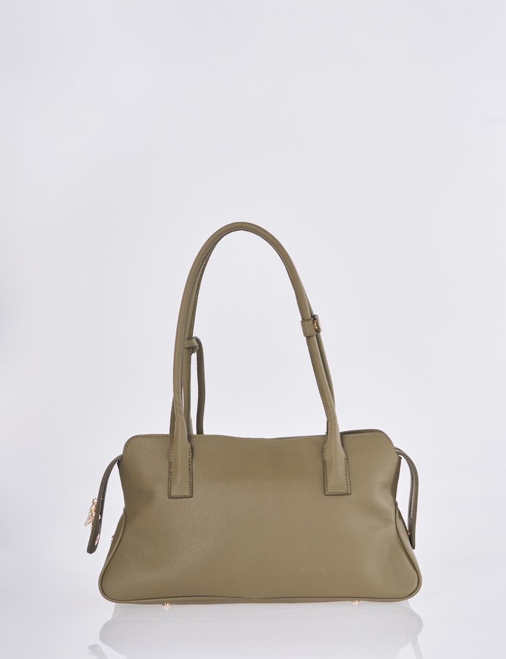 Faux Leather Shoulder Bag Khaki