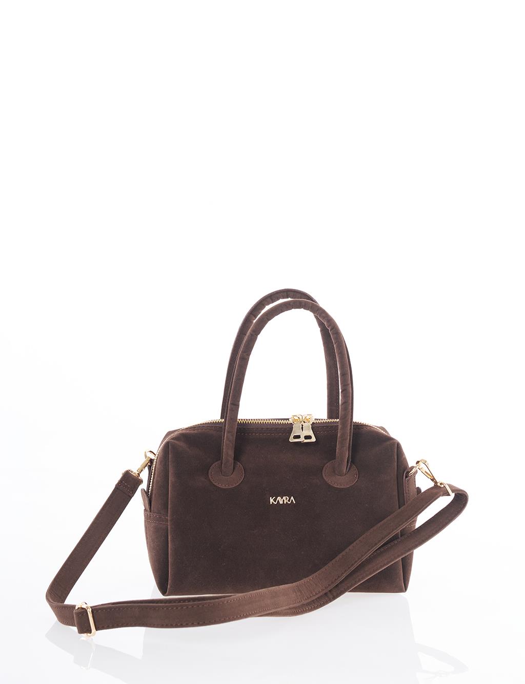 Logo Suede Handbag - Dark Brown